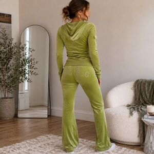 BCBG Max Azria Vintage Y2K Green Velour Rhinestone Tracksuit Set Medium